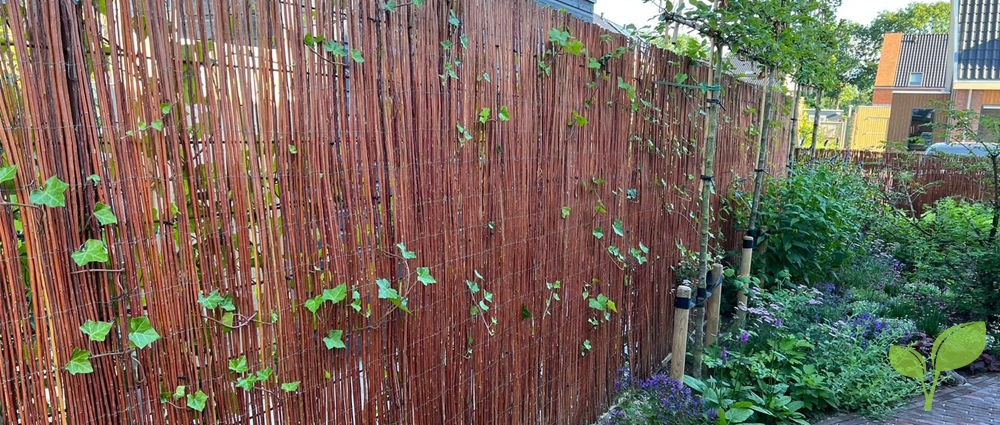 Groene tuinafscheiding met wilgenmat